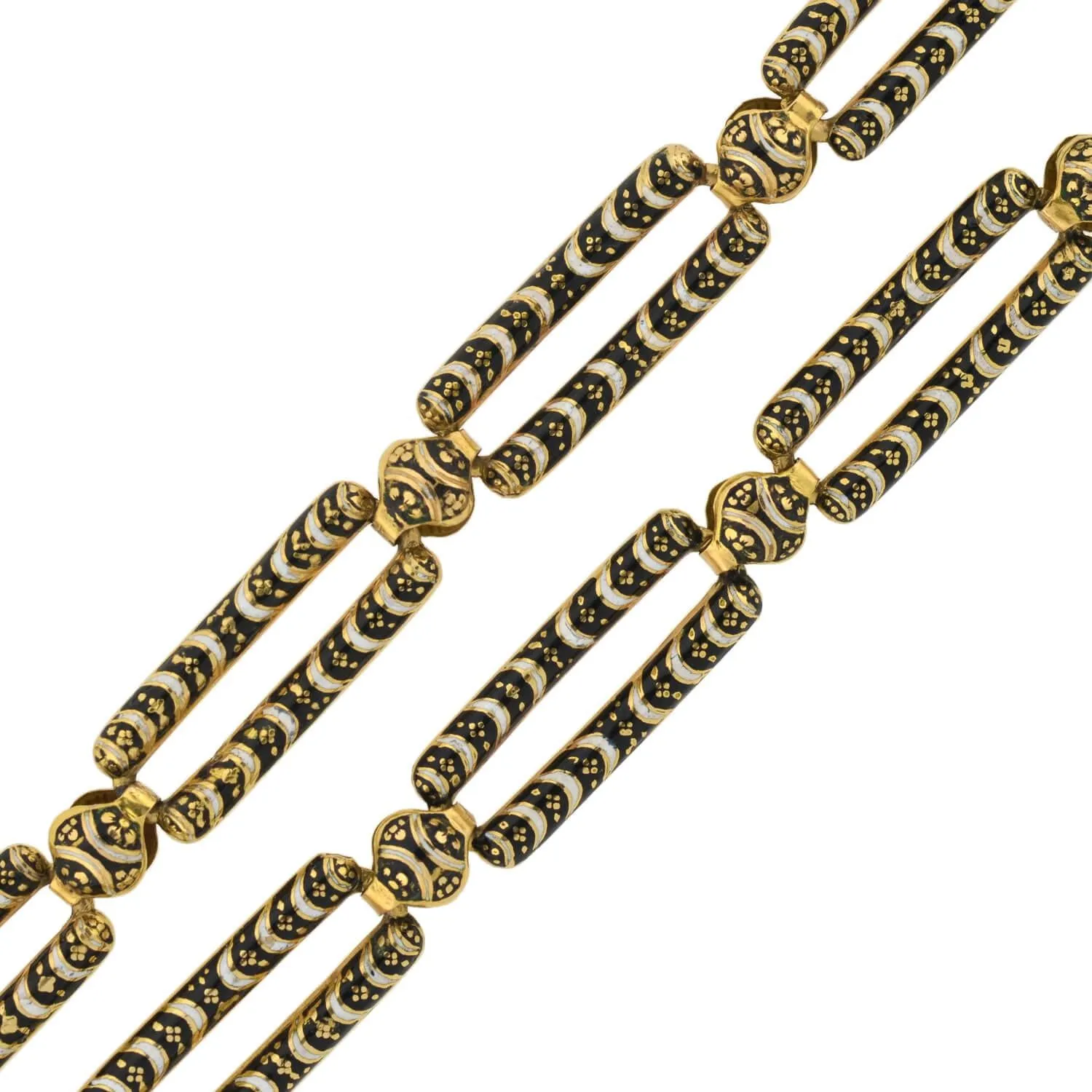Early Victorian 18kt Swiss Enamel Open Link Chain Necklace 25"