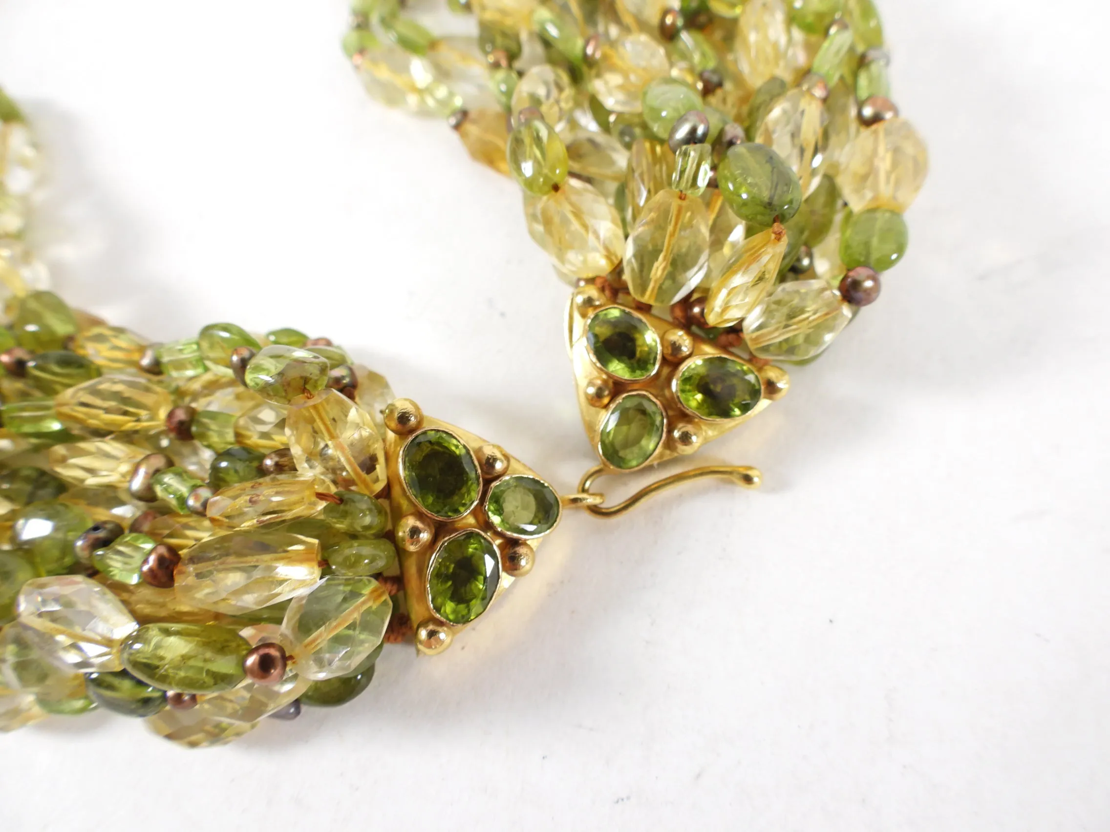 Eileen Coyne 22k Gold Tourmaline and Citrine Necklace and Earrings