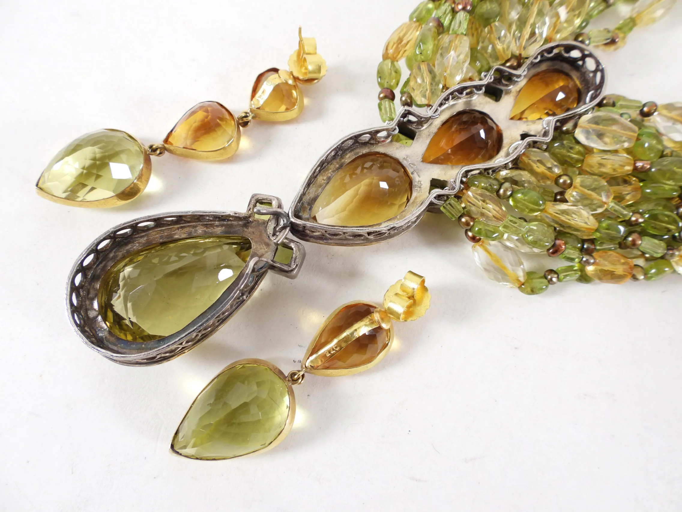 Eileen Coyne 22k Gold Tourmaline and Citrine Necklace and Earrings
