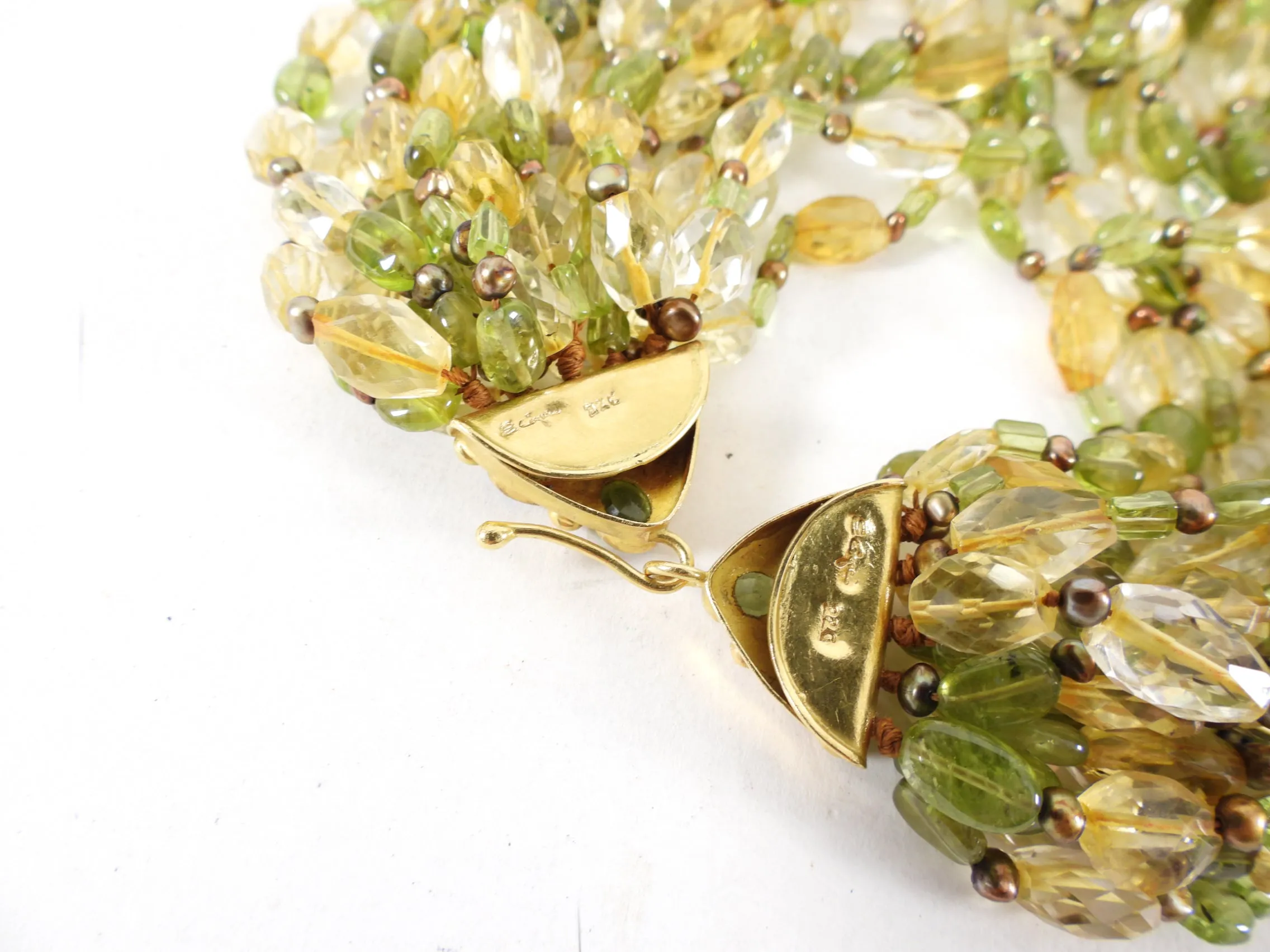 Eileen Coyne 22k Gold Tourmaline and Citrine Necklace and Earrings