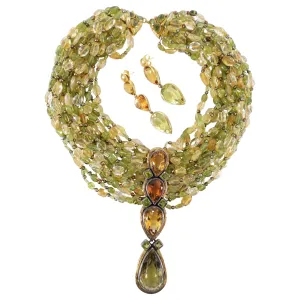 Eileen Coyne 22k Gold Tourmaline and Citrine Necklace and Earrings