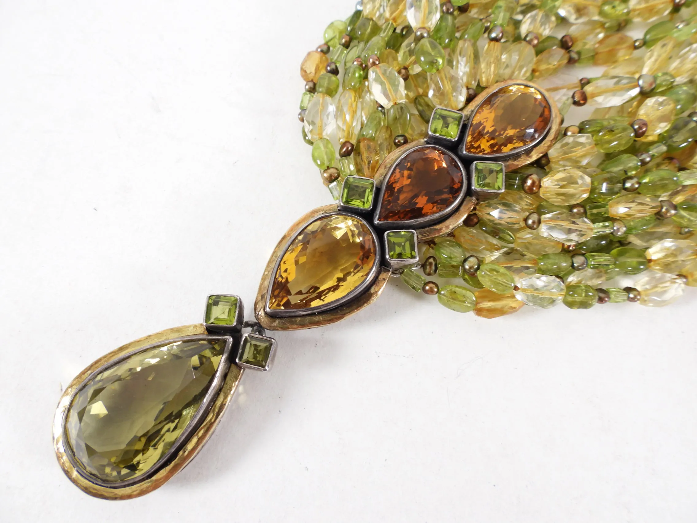 Eileen Coyne 22k Gold Tourmaline and Citrine Necklace and Earrings