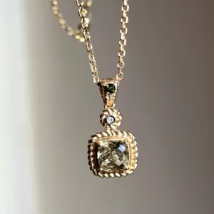 Estate 14KT Yellow Gold Square Citrine, Diamond,   Tourmaline Chain Necklace