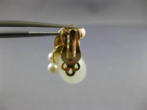 ESTATE AAA JADE & SOUTH SEA PEARL 14KT YELLOW GOLD FLOWER LEAF CLIP ON EARRINGS