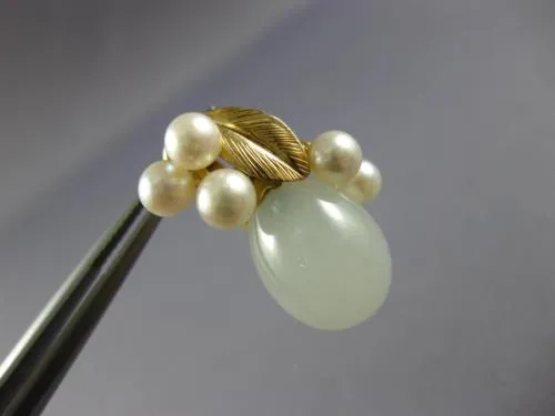ESTATE AAA JADE & SOUTH SEA PEARL 14KT YELLOW GOLD FLOWER LEAF CLIP ON EARRINGS