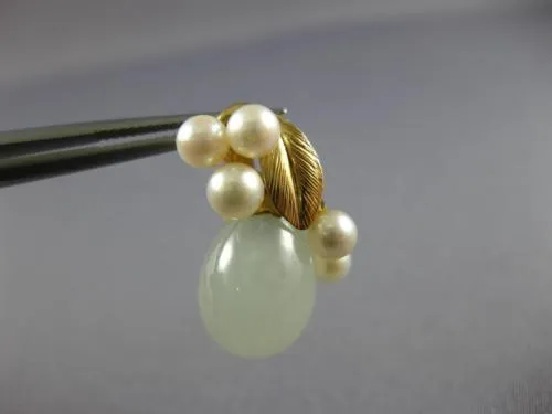 ESTATE AAA JADE & SOUTH SEA PEARL 14KT YELLOW GOLD FLOWER LEAF CLIP ON EARRINGS