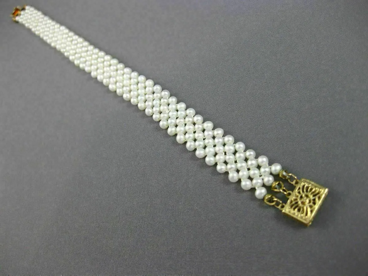ESTATE WIDE & LONG AAA SOUTH SEA PEARL 14K YELLOW GOLD MULTI ROW BRACELET #26195