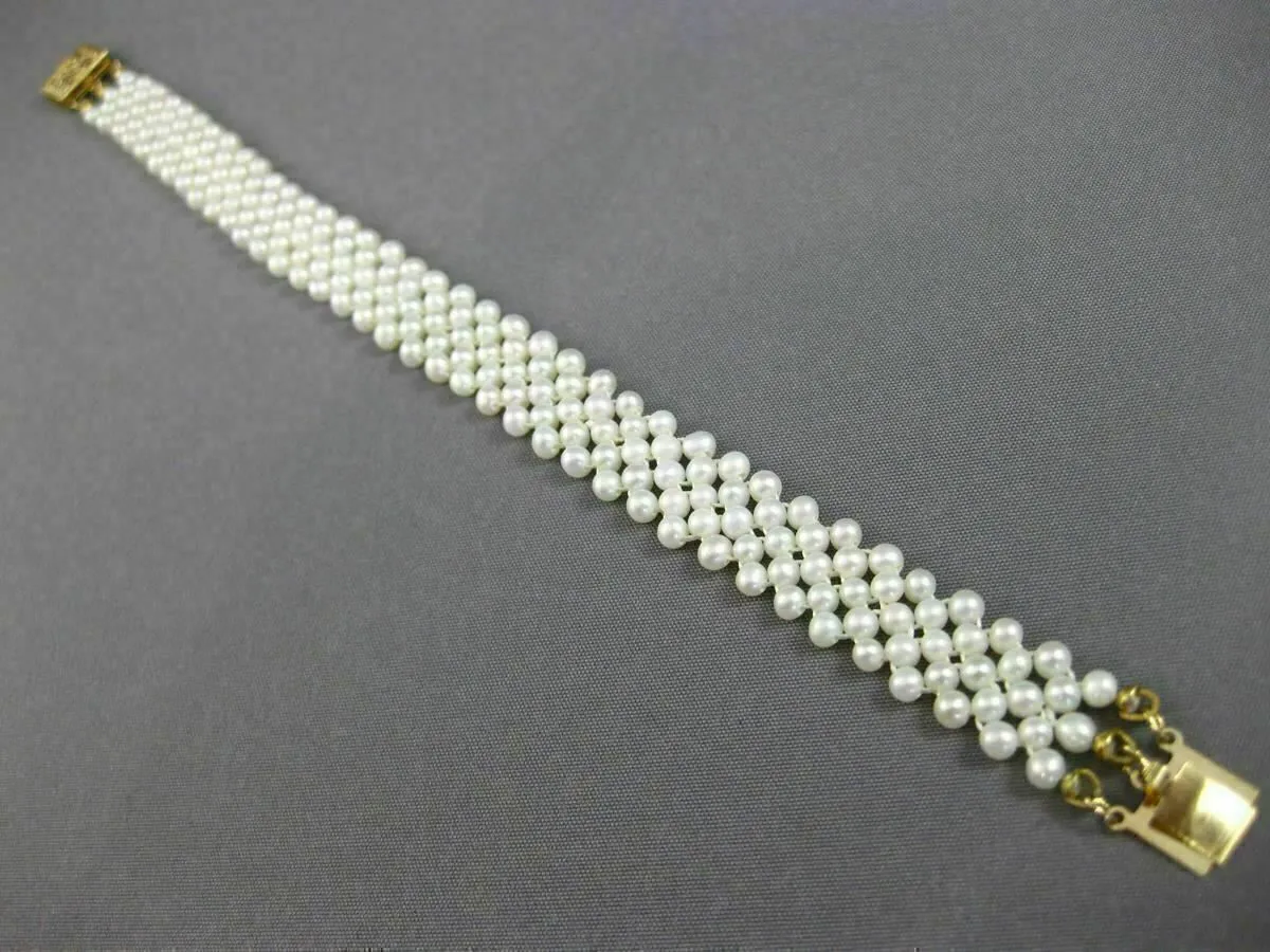 ESTATE WIDE & LONG AAA SOUTH SEA PEARL 14K YELLOW GOLD MULTI ROW BRACELET #26195
