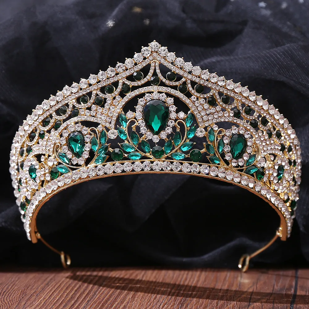 European and American bridal crown red rhinestone tiara wedding photo accessories wedding dress hair accessories crown