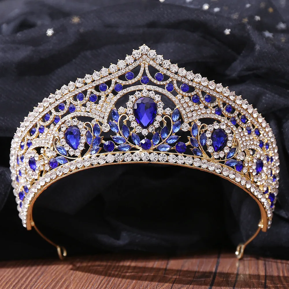 European and American bridal crown red rhinestone tiara wedding photo accessories wedding dress hair accessories crown
