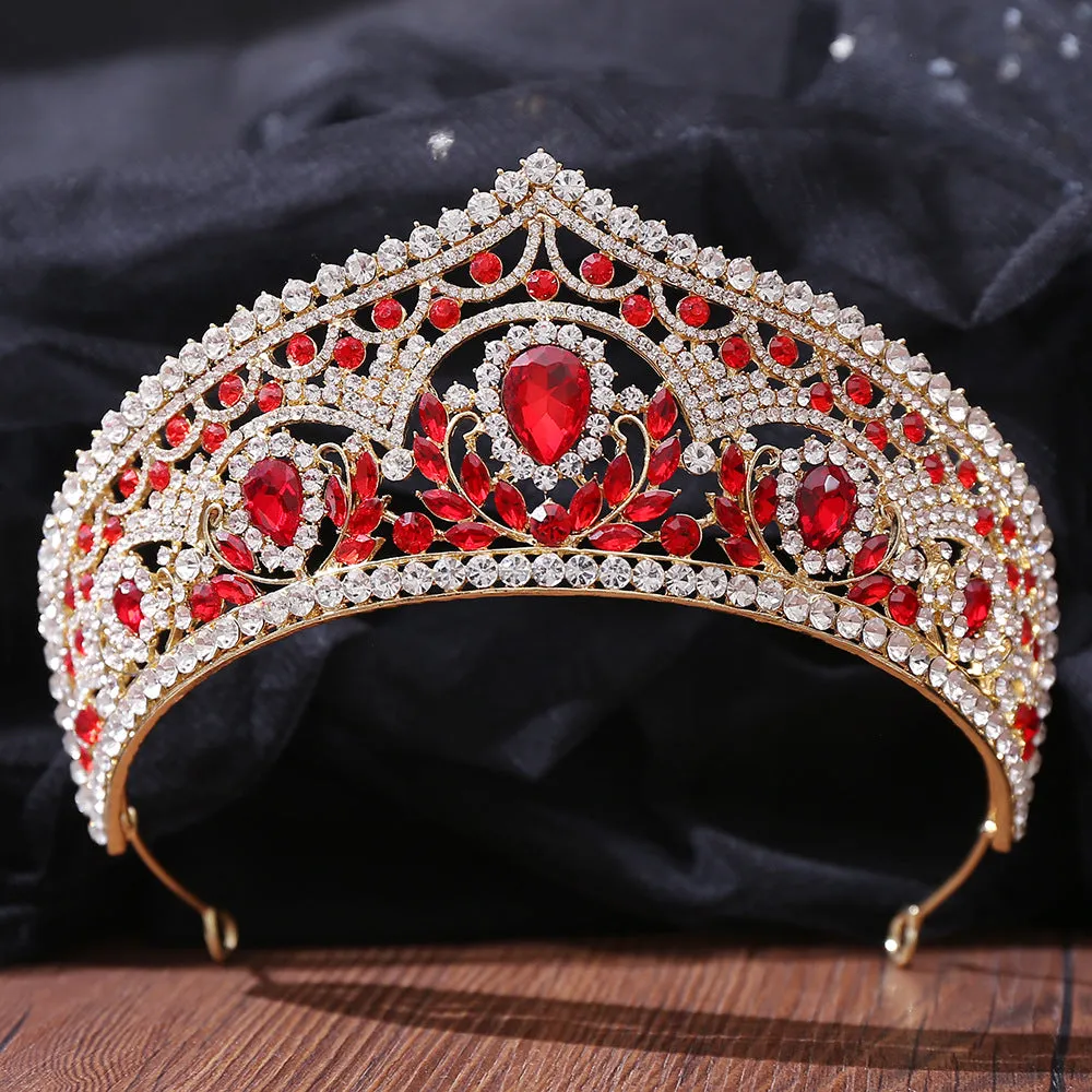 European and American bridal crown red rhinestone tiara wedding photo accessories wedding dress hair accessories crown