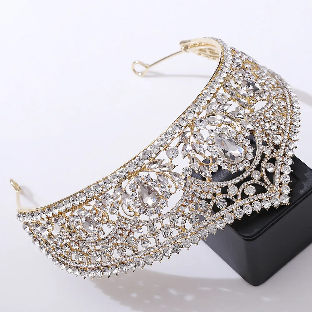 European and American bridal crown red rhinestone tiara wedding photo accessories wedding dress hair accessories crown