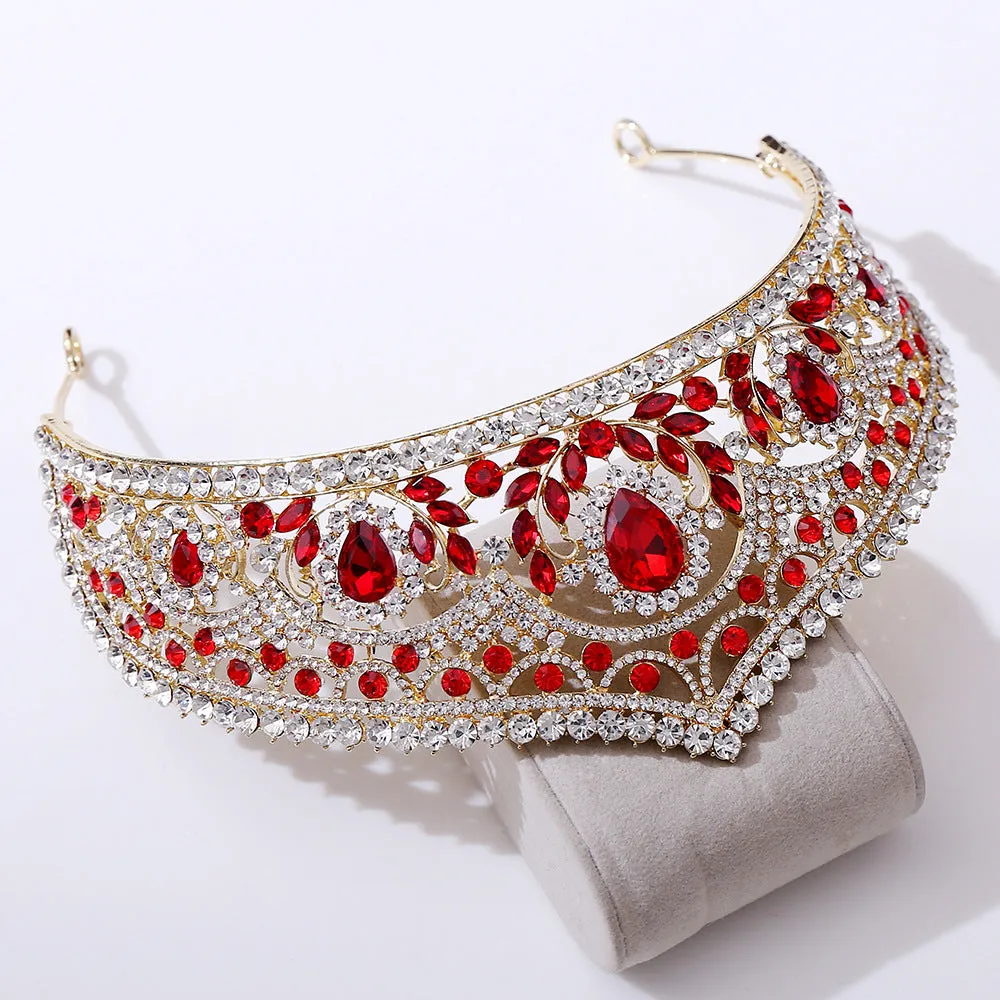 European and American bridal crown red rhinestone tiara wedding photo accessories wedding dress hair accessories crown