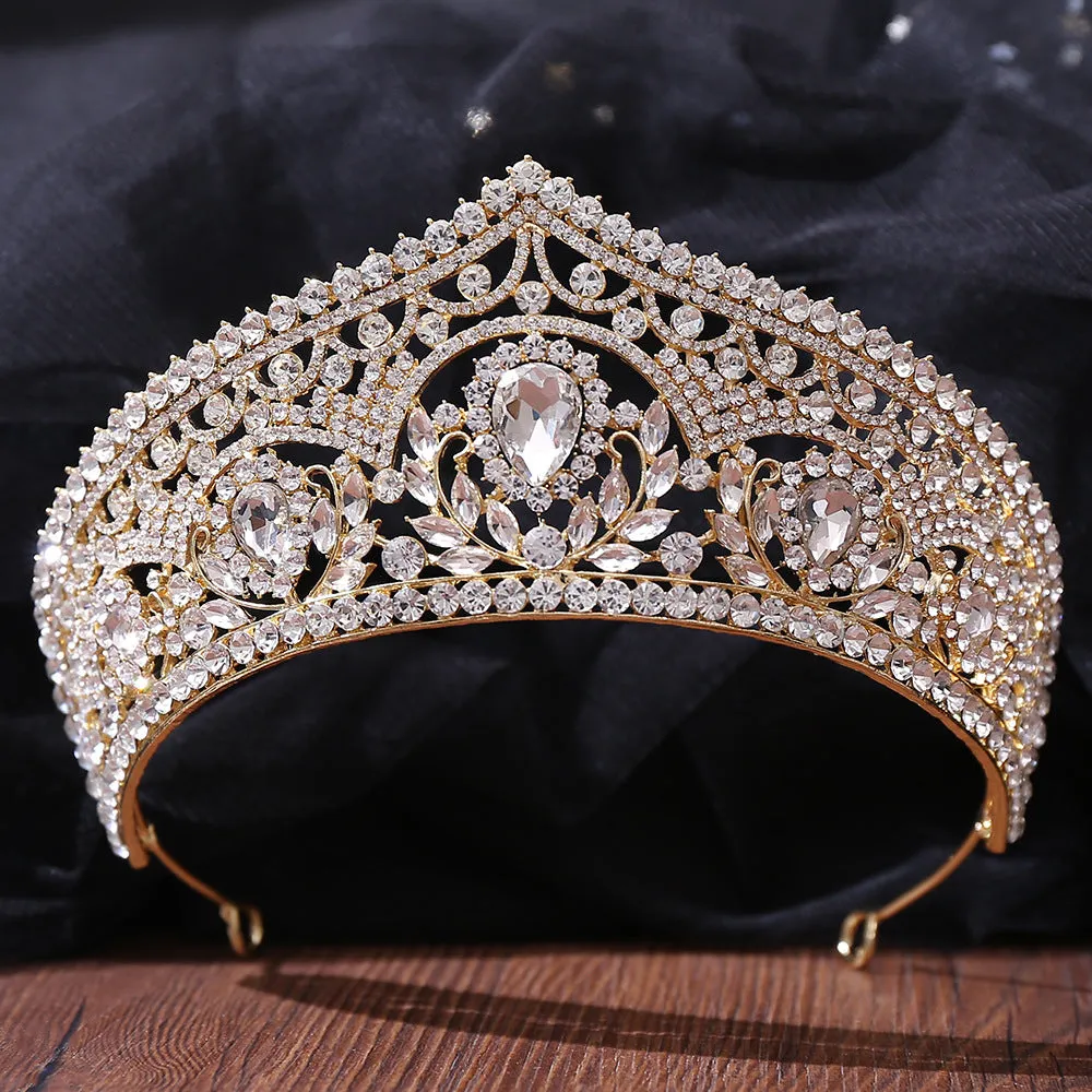 European and American bridal crown red rhinestone tiara wedding photo accessories wedding dress hair accessories crown