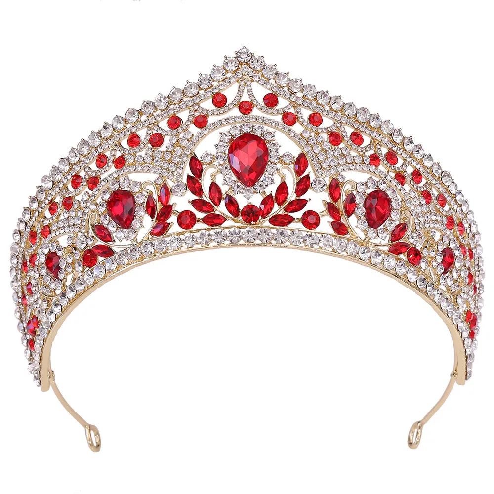 European and American bridal crown red rhinestone tiara wedding photo accessories wedding dress hair accessories crown
