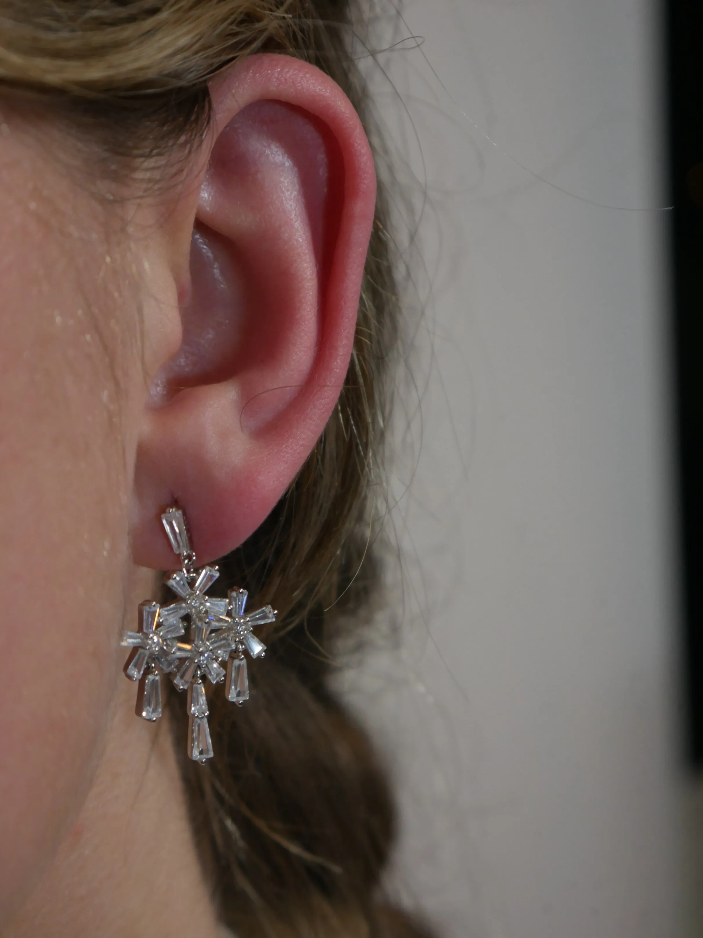 Event Flower Drizzle Diamond CZ Chandelier Waterproof Hypoallergenic Earrings