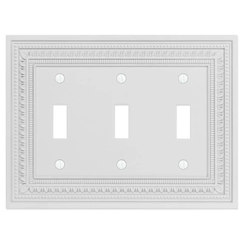 Filigree Border Matte White Cast - 3 Toggle Wallplate