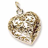 Filigree Heart Charm in Yellow Gold Plated