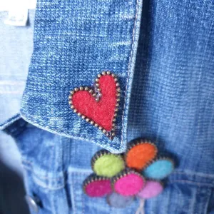Hand Felted Red Heart Pin Badge With Zip Edge Detail
