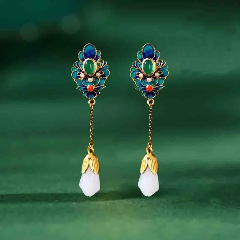 Handcrafted Tassel  Hetian Jade Earrings