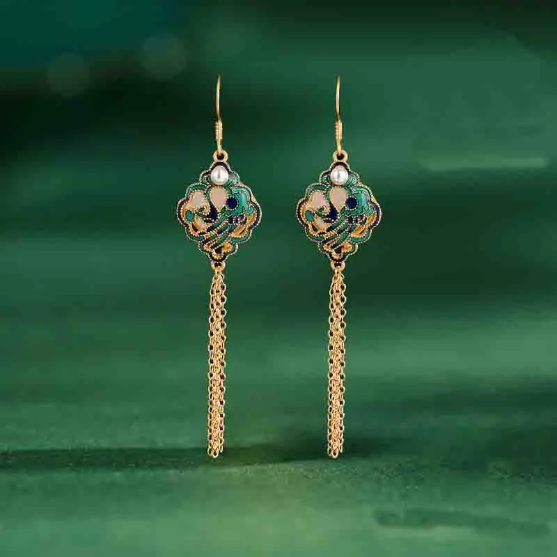 Handcrafted Tassel  Hetian Jade Earrings