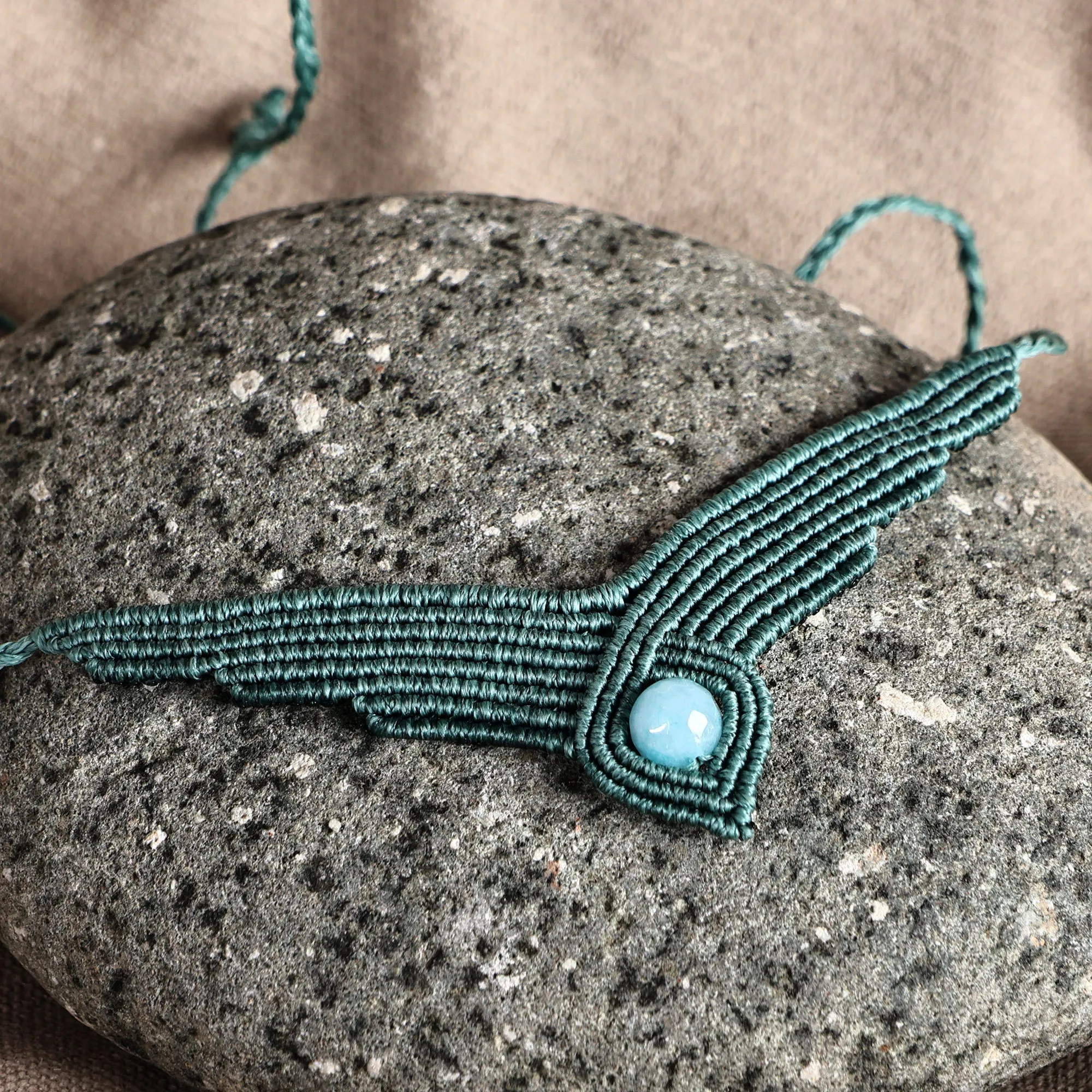 Handmade Macrame Long Pendant Necklace with Amazonite Stone - Vibrant Glamor | NOVICA