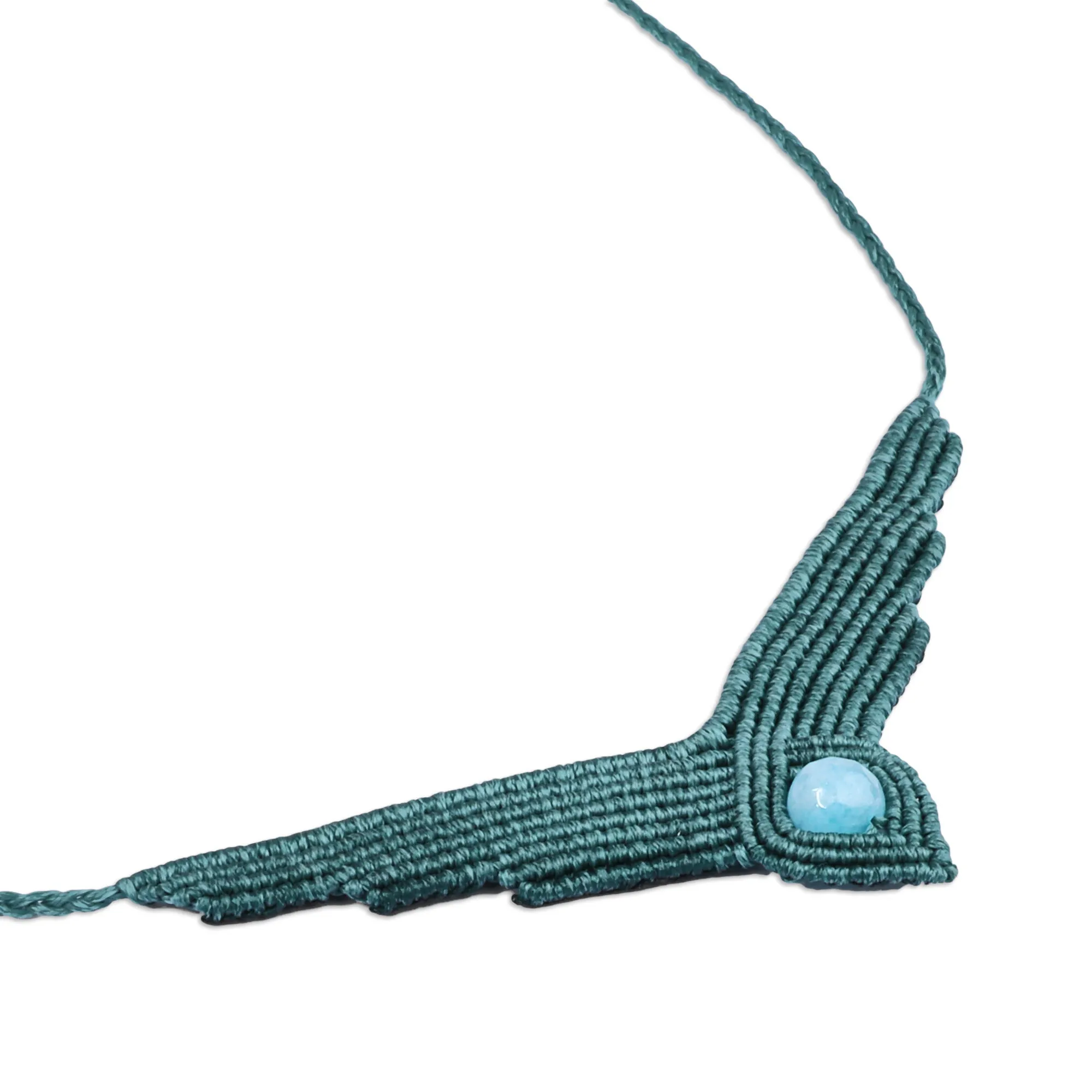 Handmade Macrame Long Pendant Necklace with Amazonite Stone - Vibrant Glamor | NOVICA