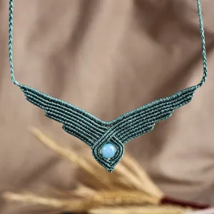 Handmade Macrame Long Pendant Necklace with Amazonite Stone - Vibrant Glamor | NOVICA