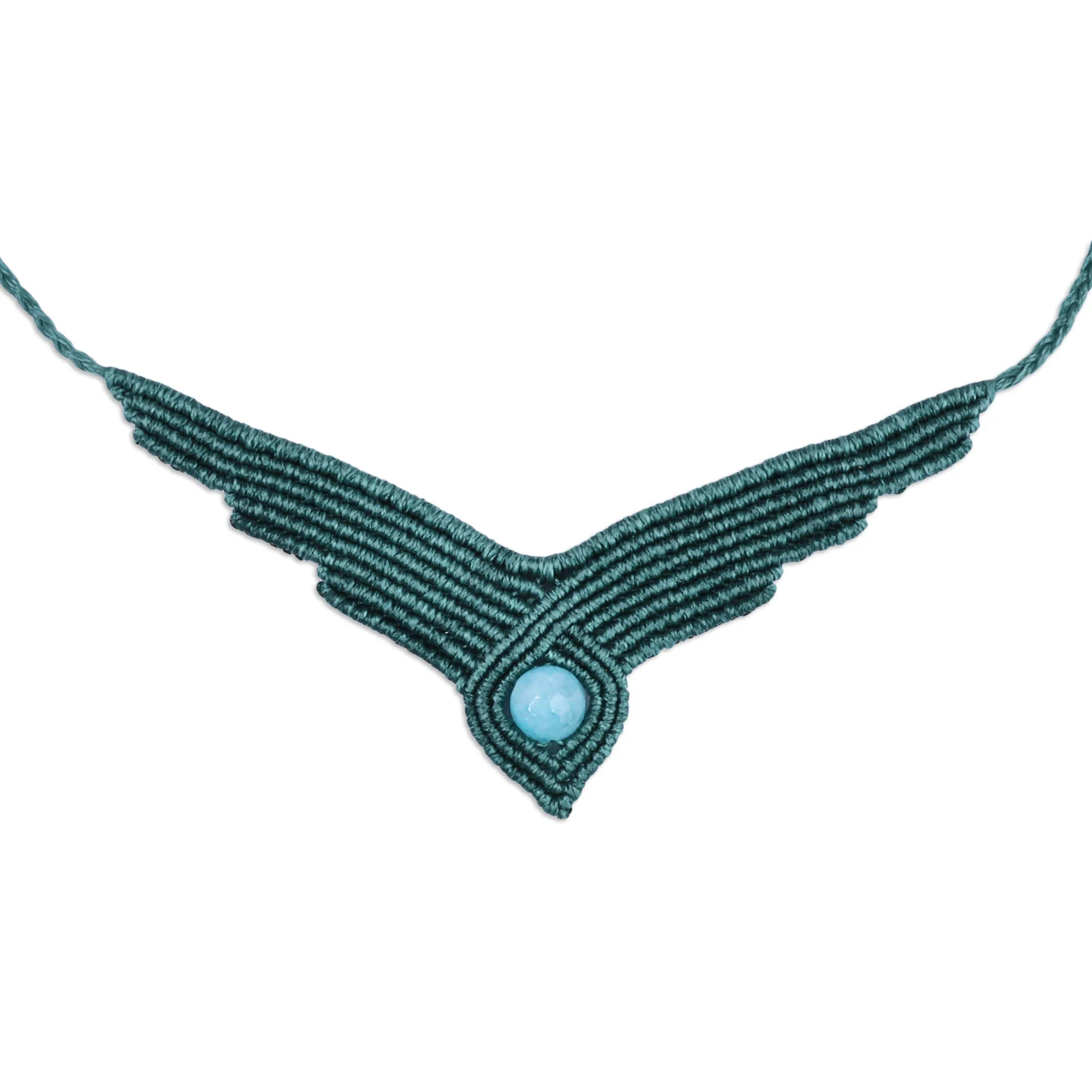 Handmade Macrame Long Pendant Necklace with Amazonite Stone - Vibrant Glamor | NOVICA