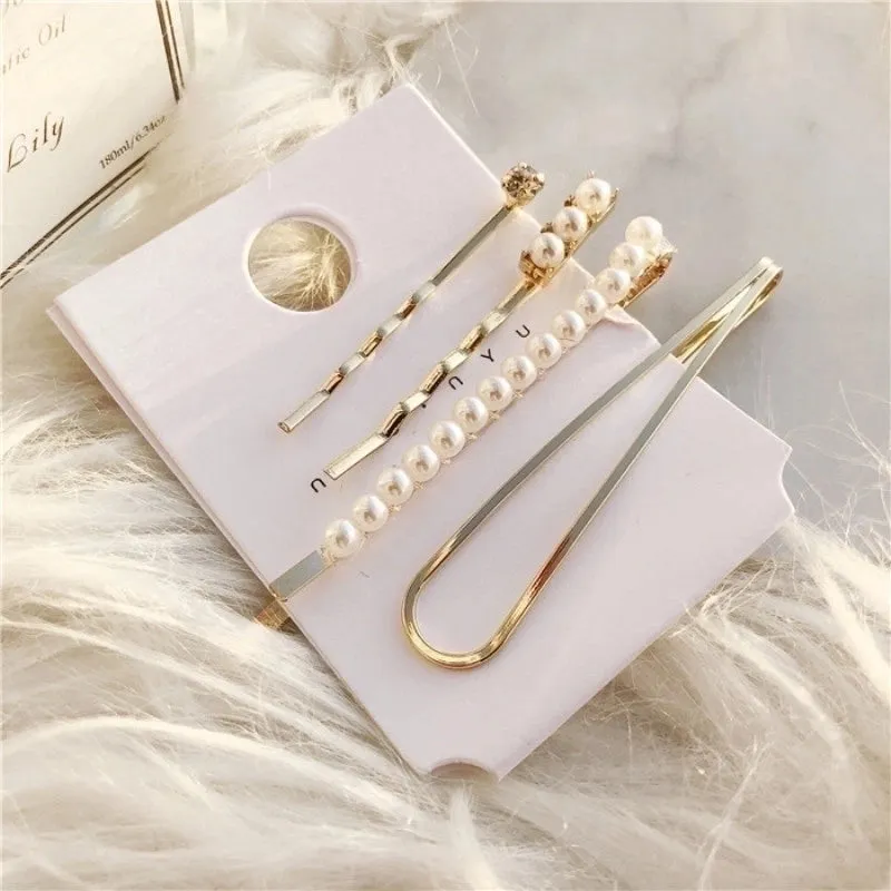 Korean Simple Geometric Imitation Pearl Hairpin