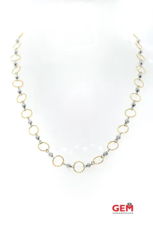 LaSoma Circular Beaded Open Link 18K 750 White & Yellow Gold 20" Necklace