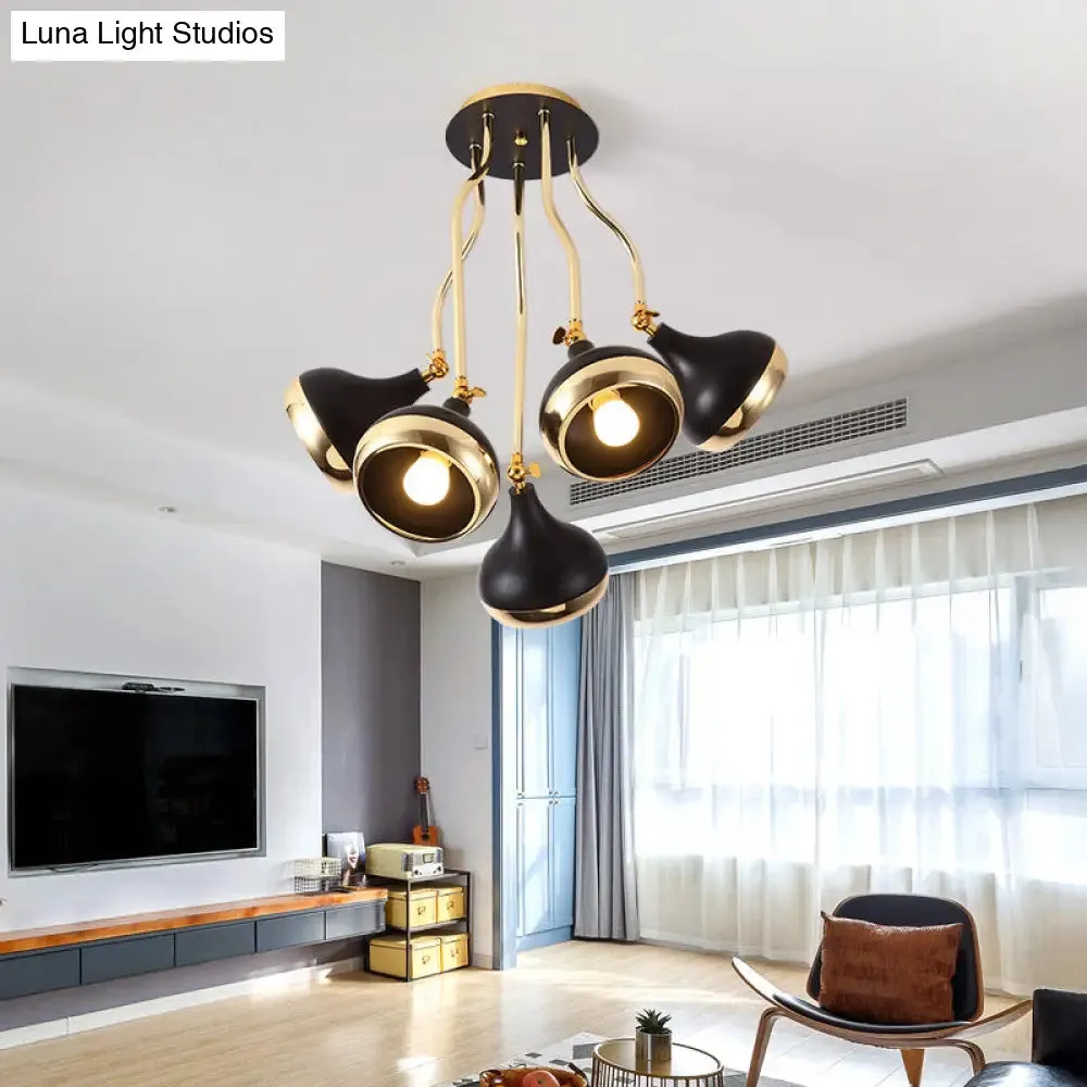 Modern Industrial Dome Iron Chandelier - Black Hanging Ceiling Light with Rotatable Design - 3/5 Head Option