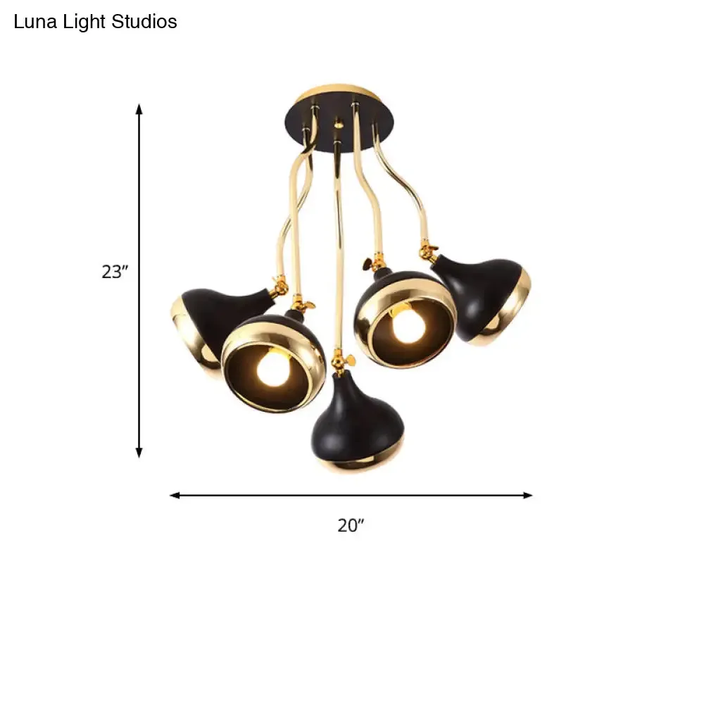 Modern Industrial Dome Iron Chandelier - Black Hanging Ceiling Light with Rotatable Design - 3/5 Head Option