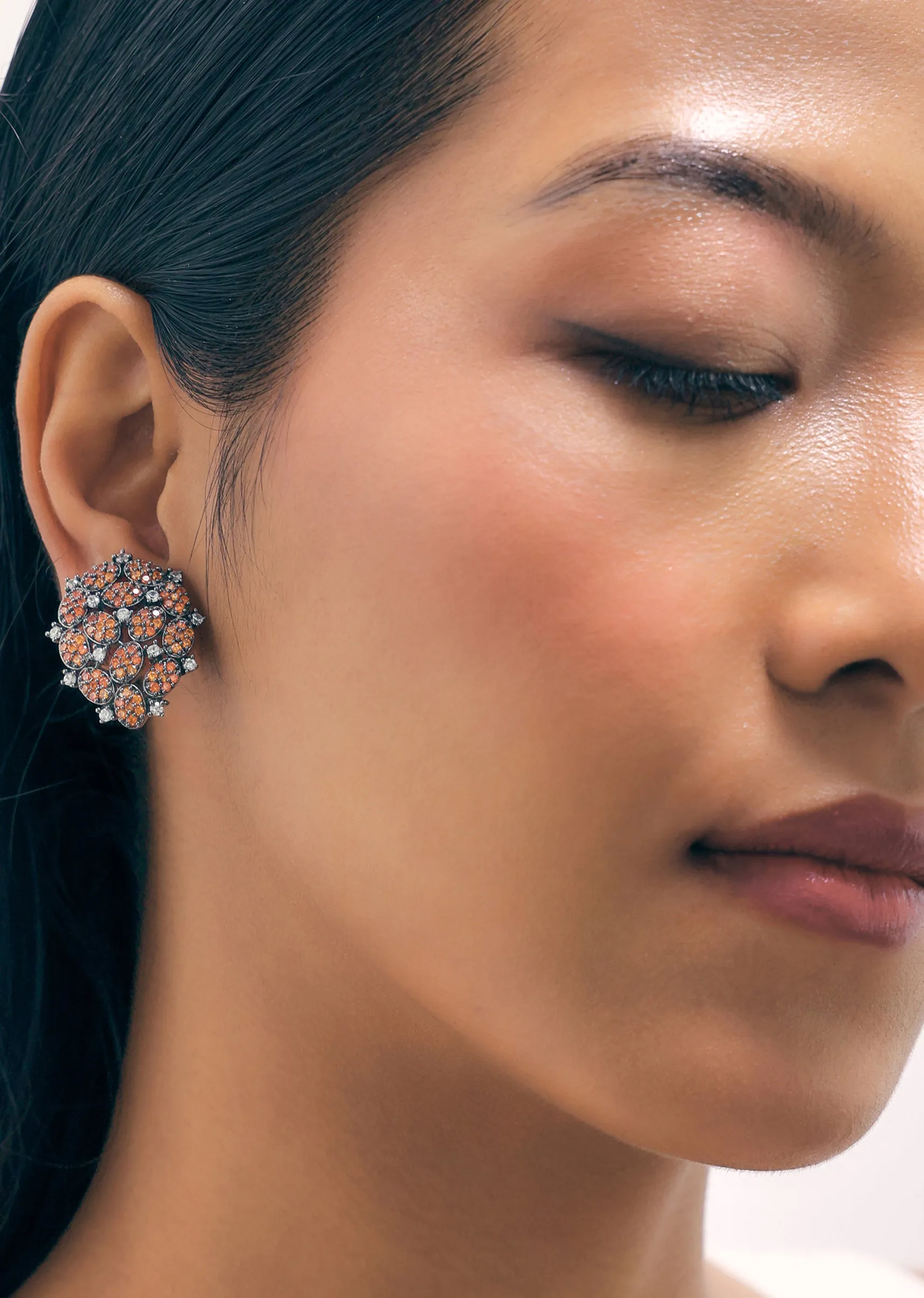 Multicolour Black Finish Coral Studs In Mix Metal