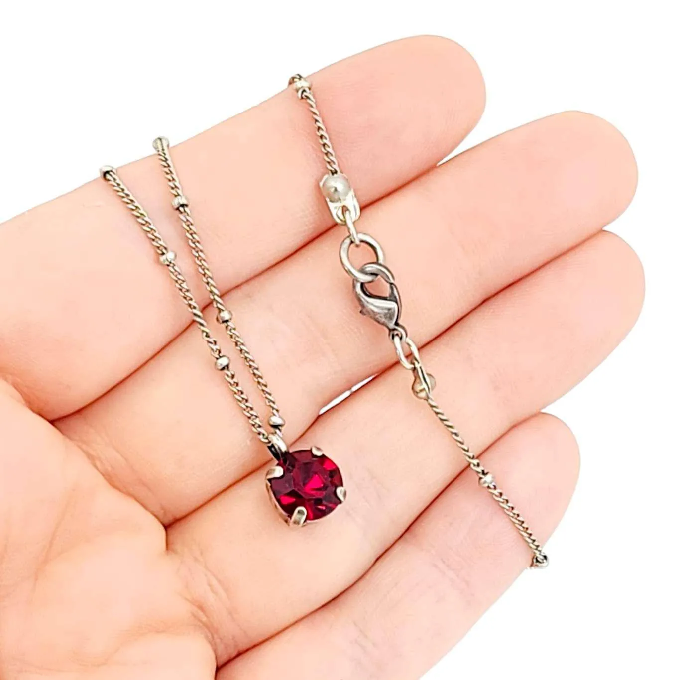 Necklace - Vintage Rhinestone Solitaire in Siam Ruby Red by Christine Stoll