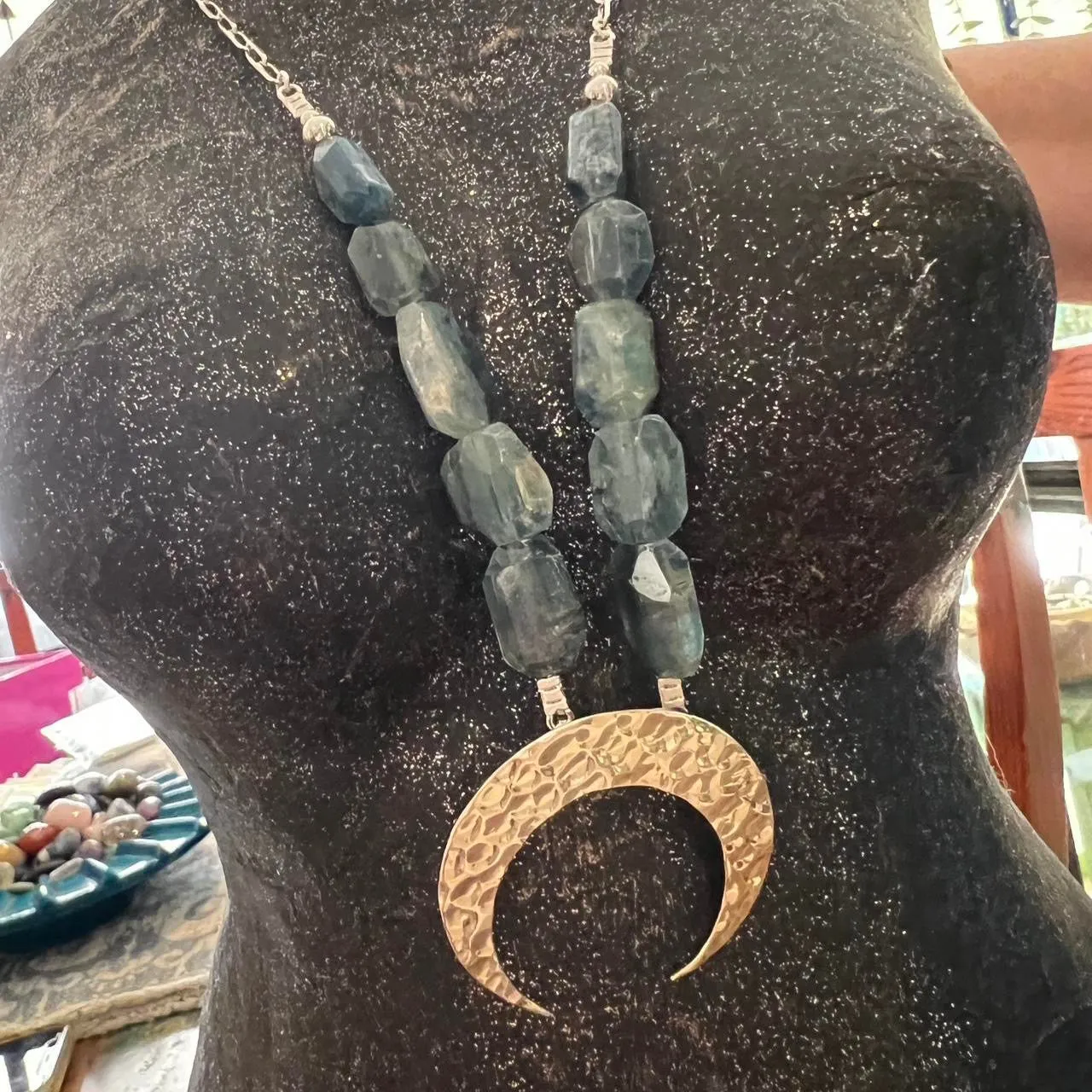New Moon Australian Kyanite 925 Sterling Silver Necklace  Designed by Entia Jewellery