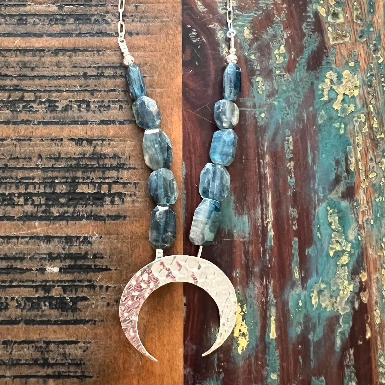 New Moon Australian Kyanite 925 Sterling Silver Necklace  Designed by Entia Jewellery