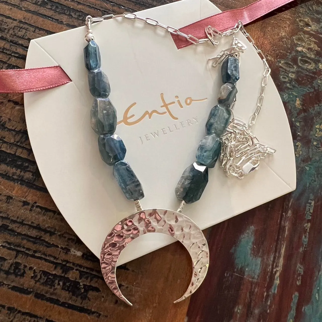 New Moon Australian Kyanite 925 Sterling Silver Necklace  Designed by Entia Jewellery