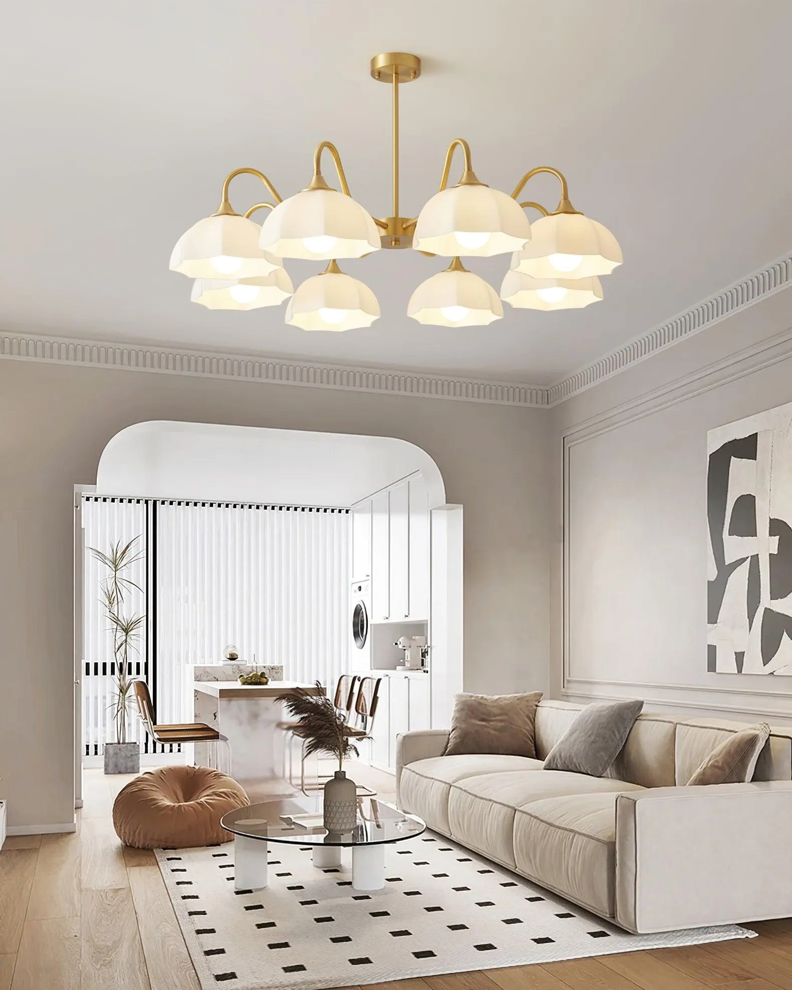 Octagonal Glass Bowl Chandelier