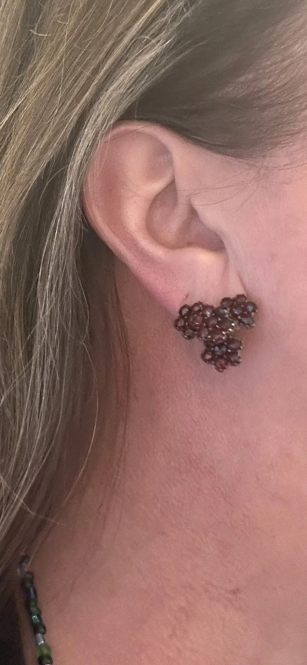 Pair of Vintage Bohemian Garnet Earrings. Screw-Back. 3/4" x 1/2"