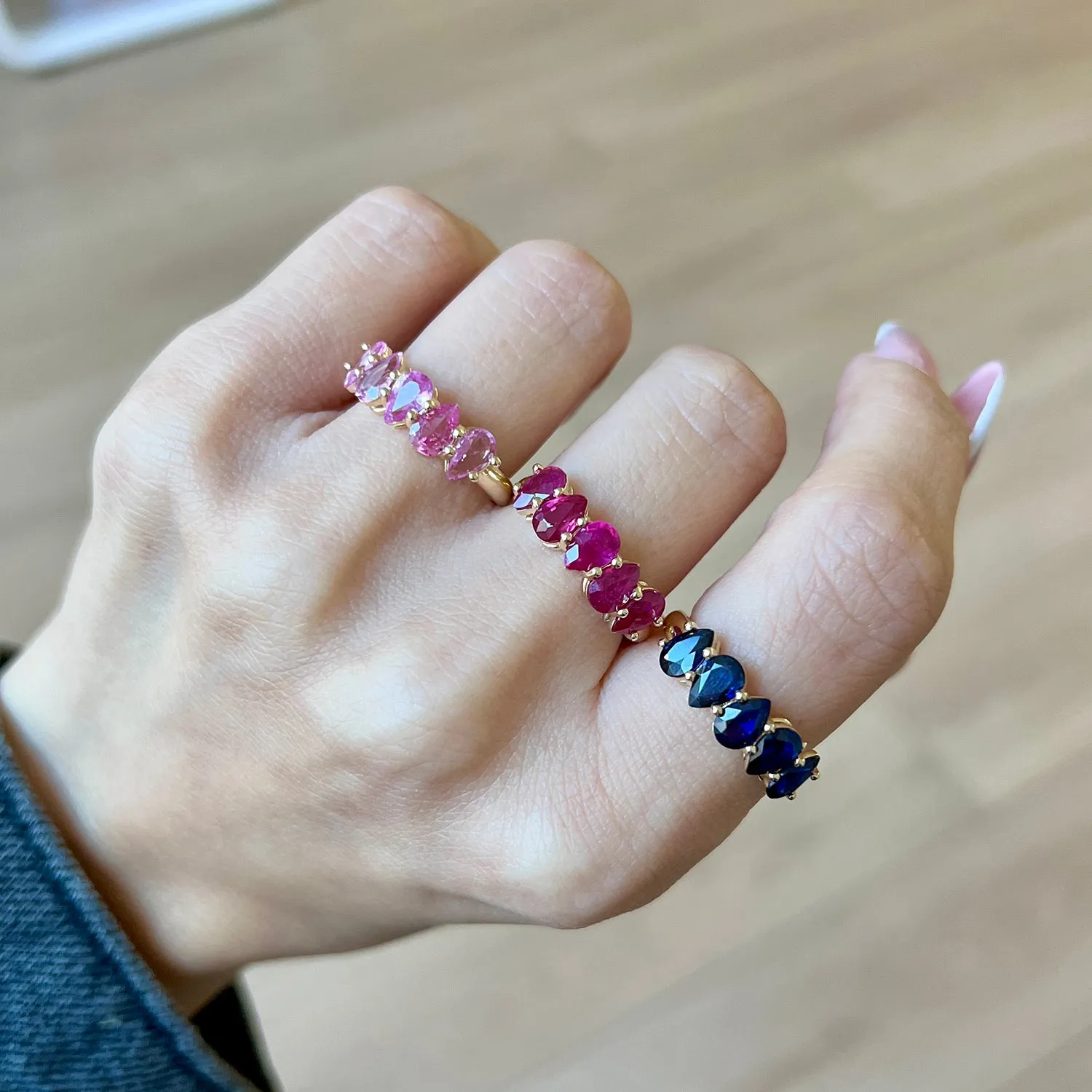 Pear Shape Ruby Half Eternity