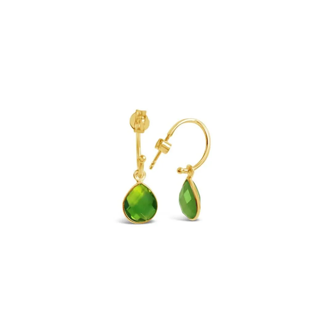Peridot Drop Hoop Earrings | Gold - August