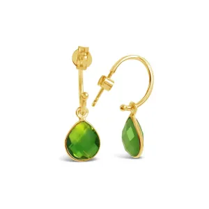 Peridot Drop Hoop Earrings | Gold - August