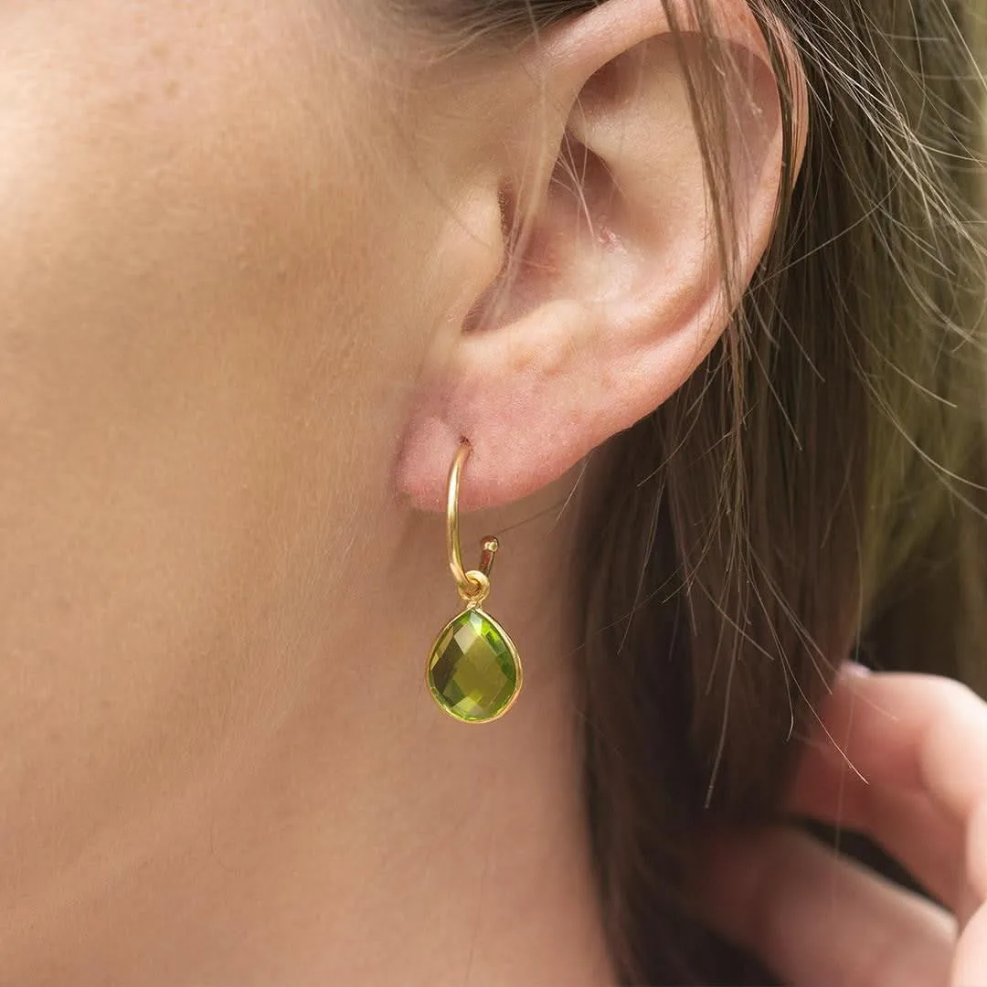 Peridot Drop Hoop Earrings | Gold - August