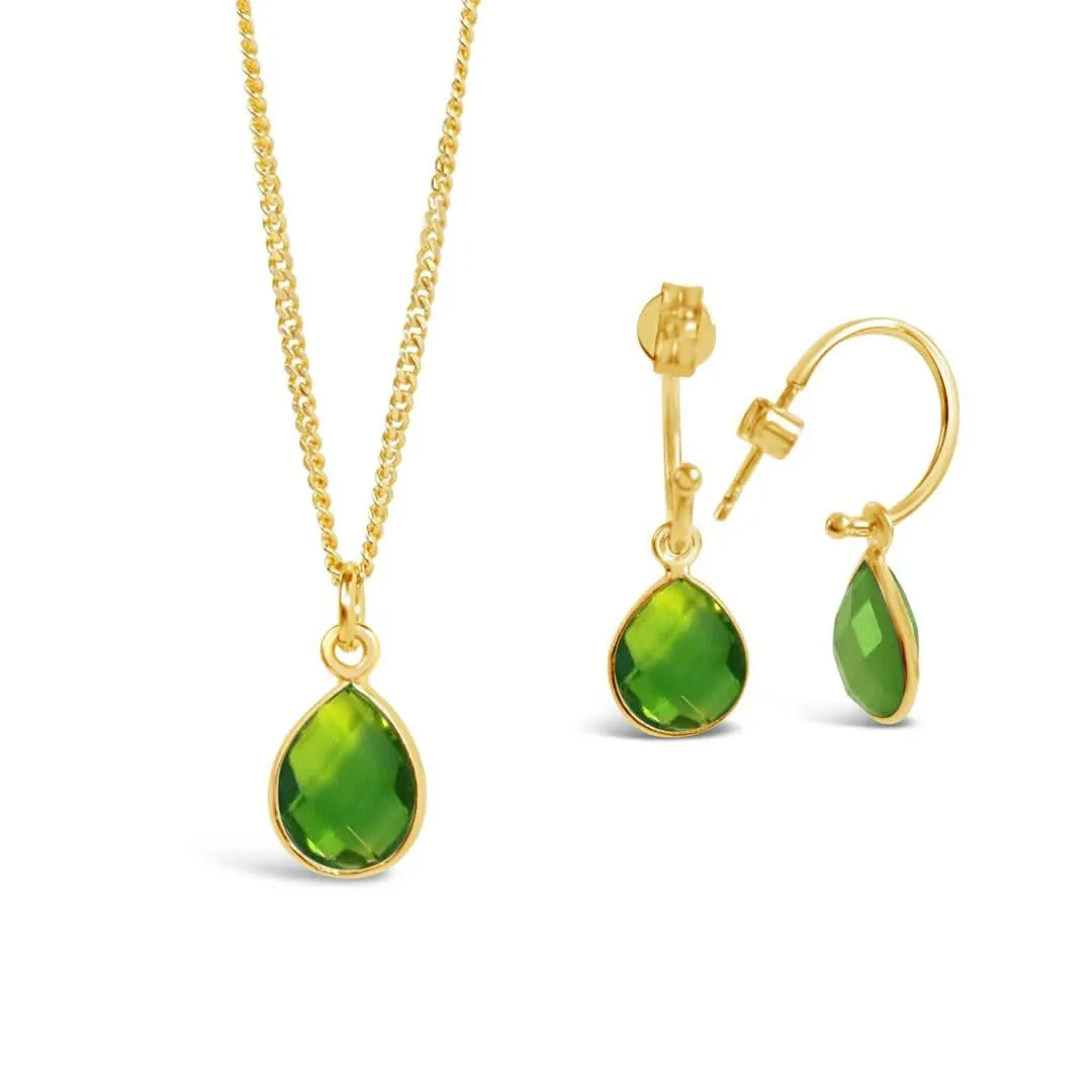 Peridot Drop Hoop Earrings | Gold - August