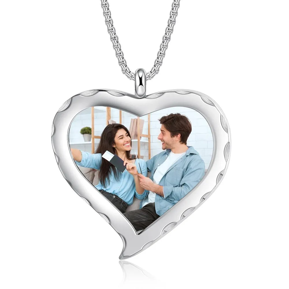 Personalized Heart Photo Engraved Locket Necklace Best Gift For Grandparents