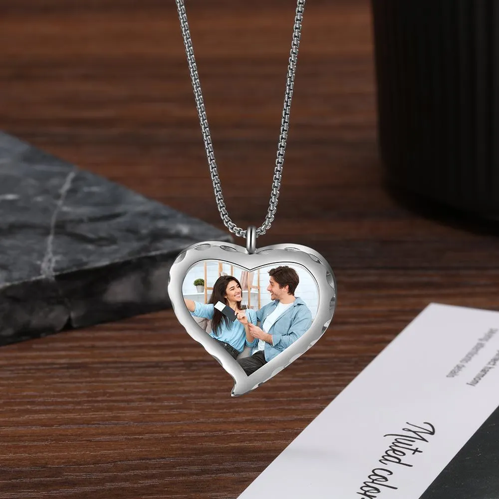 Personalized Heart Photo Engraved Locket Necklace Best Gift For Grandparents
