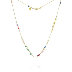 Piccolo Bloom 18K Gold Necklace, 43 cm w. Emerald, Ruby, Quartz, Kyanite, Pearl, Citrin, Coral & Amethyst
