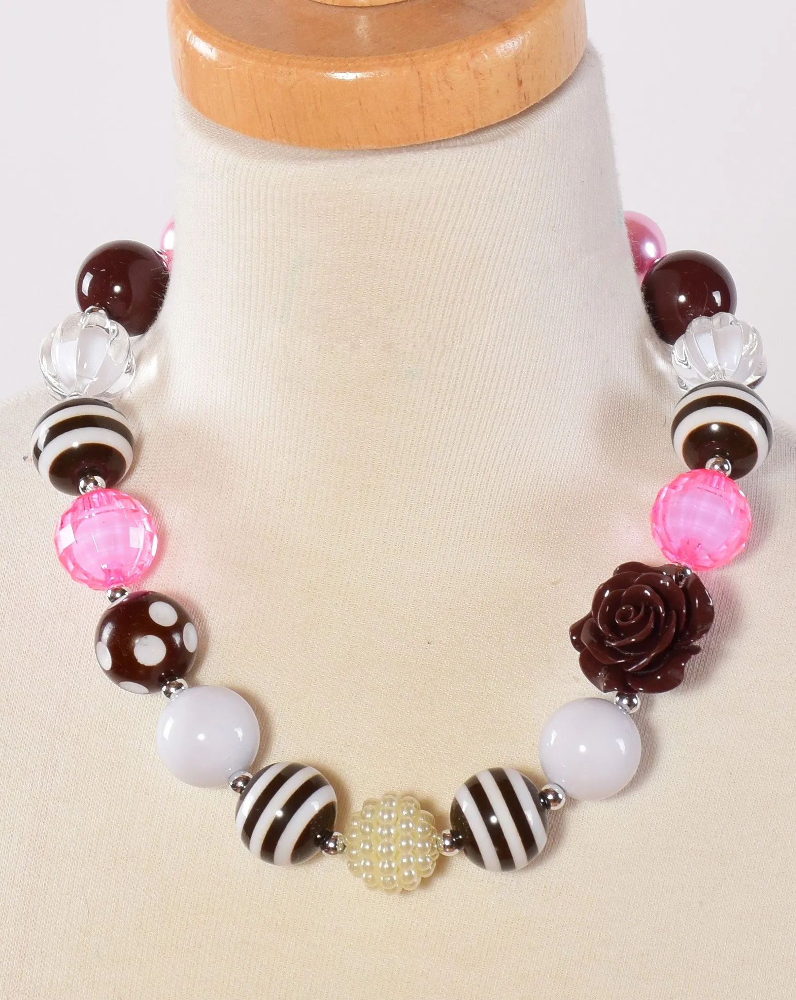 Pink, Brown and White Chunky Necklace