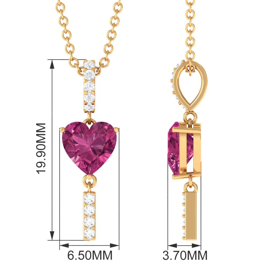 Pink Tourmaline Heart Pendant Necklace with Diamond
